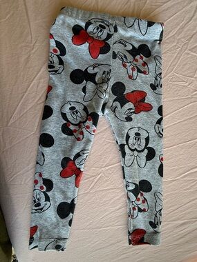 Disney Minnie Mouse Gray Leggings with Red Bow Accents